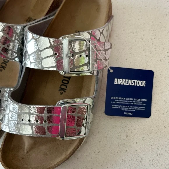BIRKENSTOCK Arizona Gator Gleam Silver Size 40 US 9 Narrow Fit - Picture 3 of 6